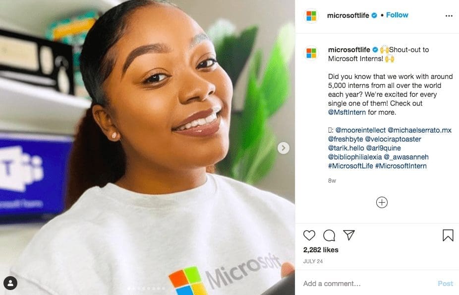 Promoting company culture and employer branding using social media (Microsoft: Instagram)