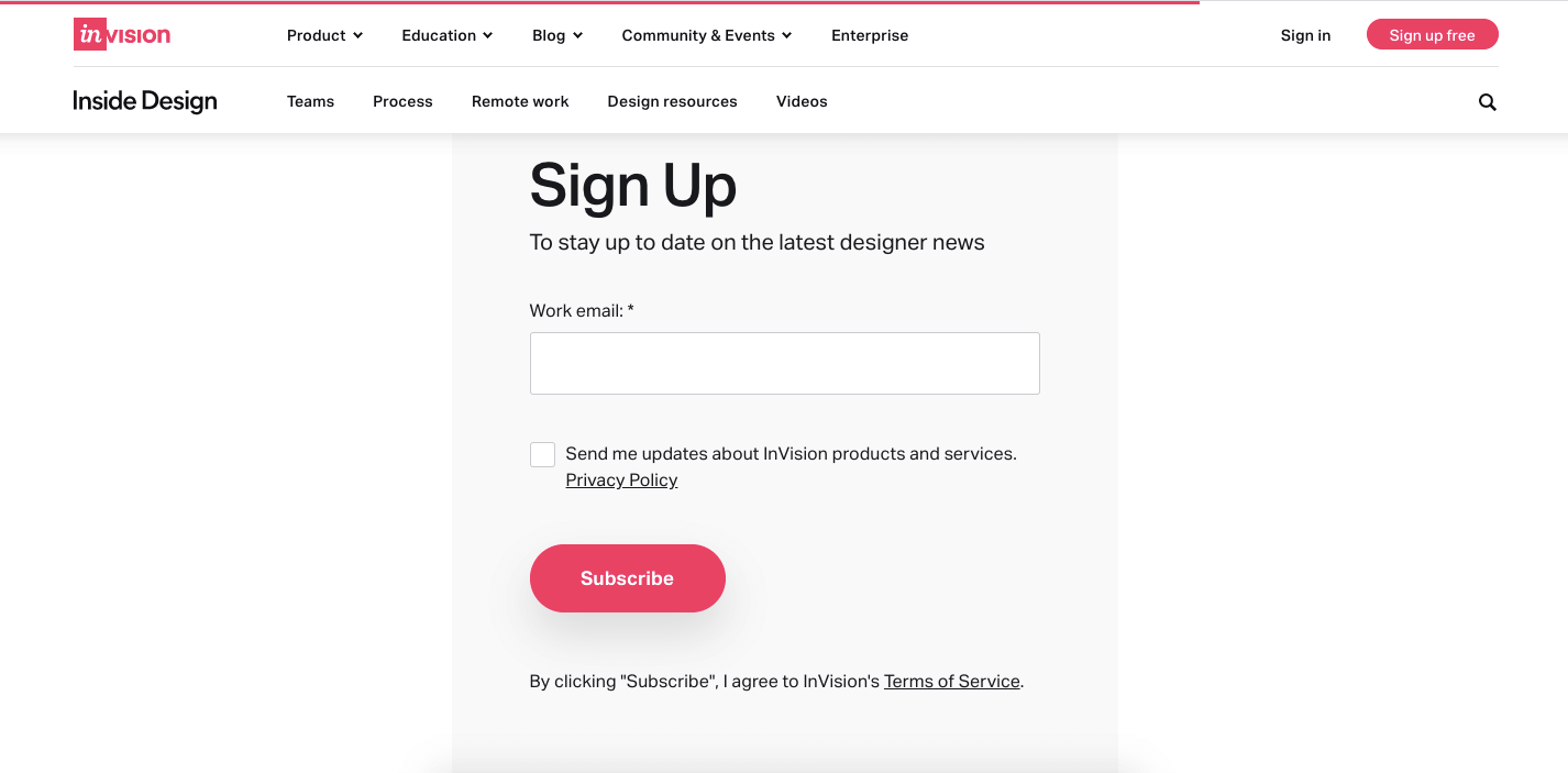 CTA email signup form example