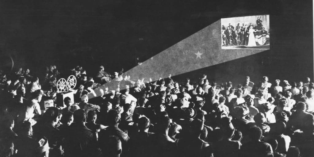 Crowd watching film